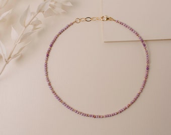 Purple Dainty Gemstone Necklace | 3mm Gemstone Necklace | Danity Necklace | Laying Necklace | Truebirdco