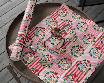 Bluey and Bingo Christmas Wrapping Paper | Holiday Stripe