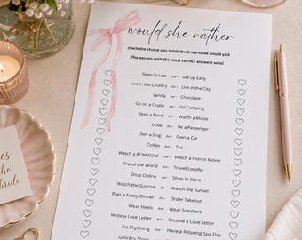 Bridal Shower Game, Pink Bow Coquette Style, Editable (Instant Download)