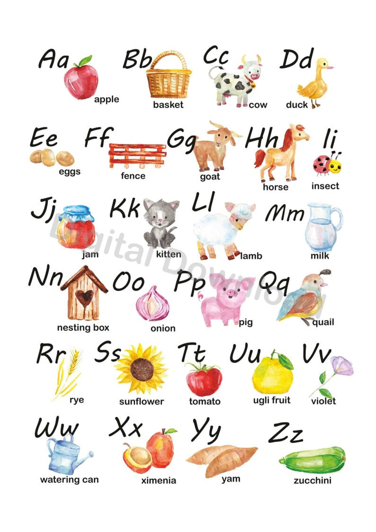Happy Farm Alphabet Children's Printnursery Room Etsy