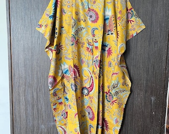 100% Cotton Kaftan, Floral Print Kaftan, Long Nightwear Maxi Dress