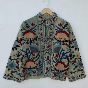 Suzani embroidery women jacket,kantha Floral jacket,Kantha Vintage handmade jacket Coat,Designer Kimono jacket for girls, boho bomber gifts