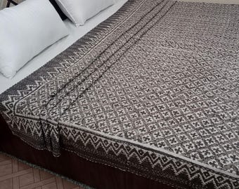 Floral Kantha Quilt, Hand Block Print Indian Cotton Blanket