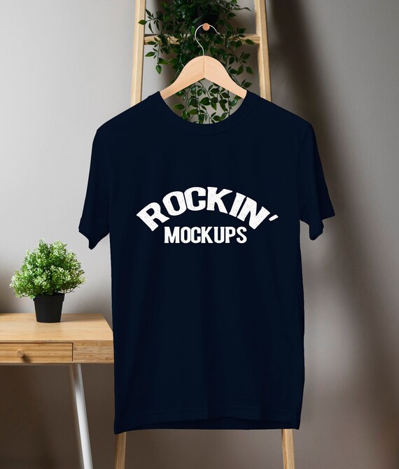 Download Navy Shirt Mockup Lifestyle Background Plants Hanging T Etsy