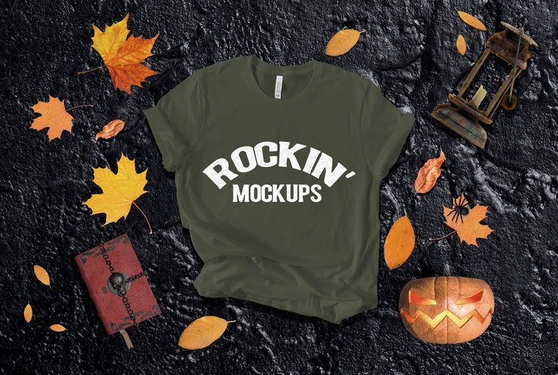 Download Military Green Halloween T Shirt Mockup Bella Canvas 3001 Photography Art Collectibles Delage Com Br