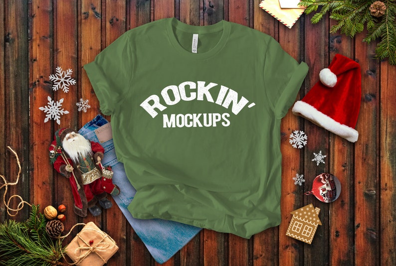 Leaf Christmas T Shirt Mockup Bella Canvas 3001 Texture Background Holiday Color Art Collectibles Kromasol Com