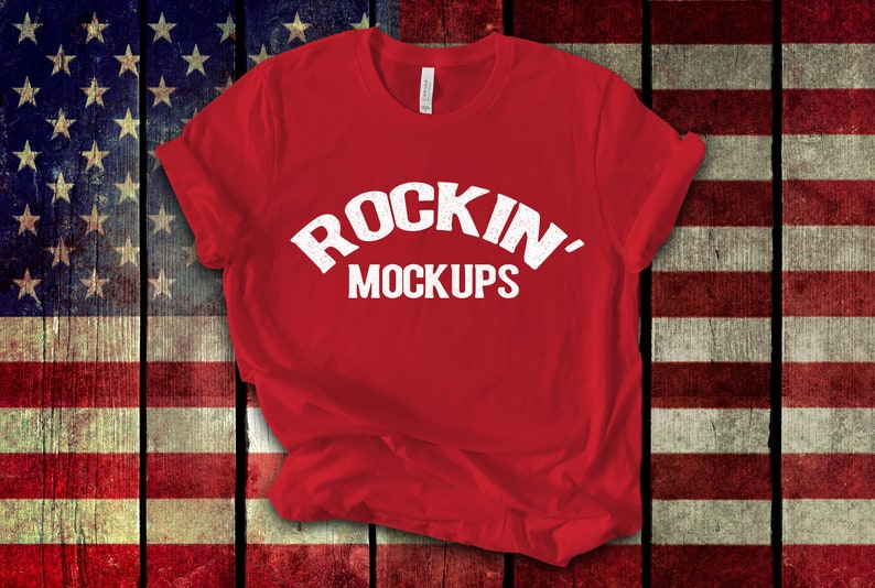 Download Red T shirt Mockup Bella Canvas 3001 Vintage Americana ...