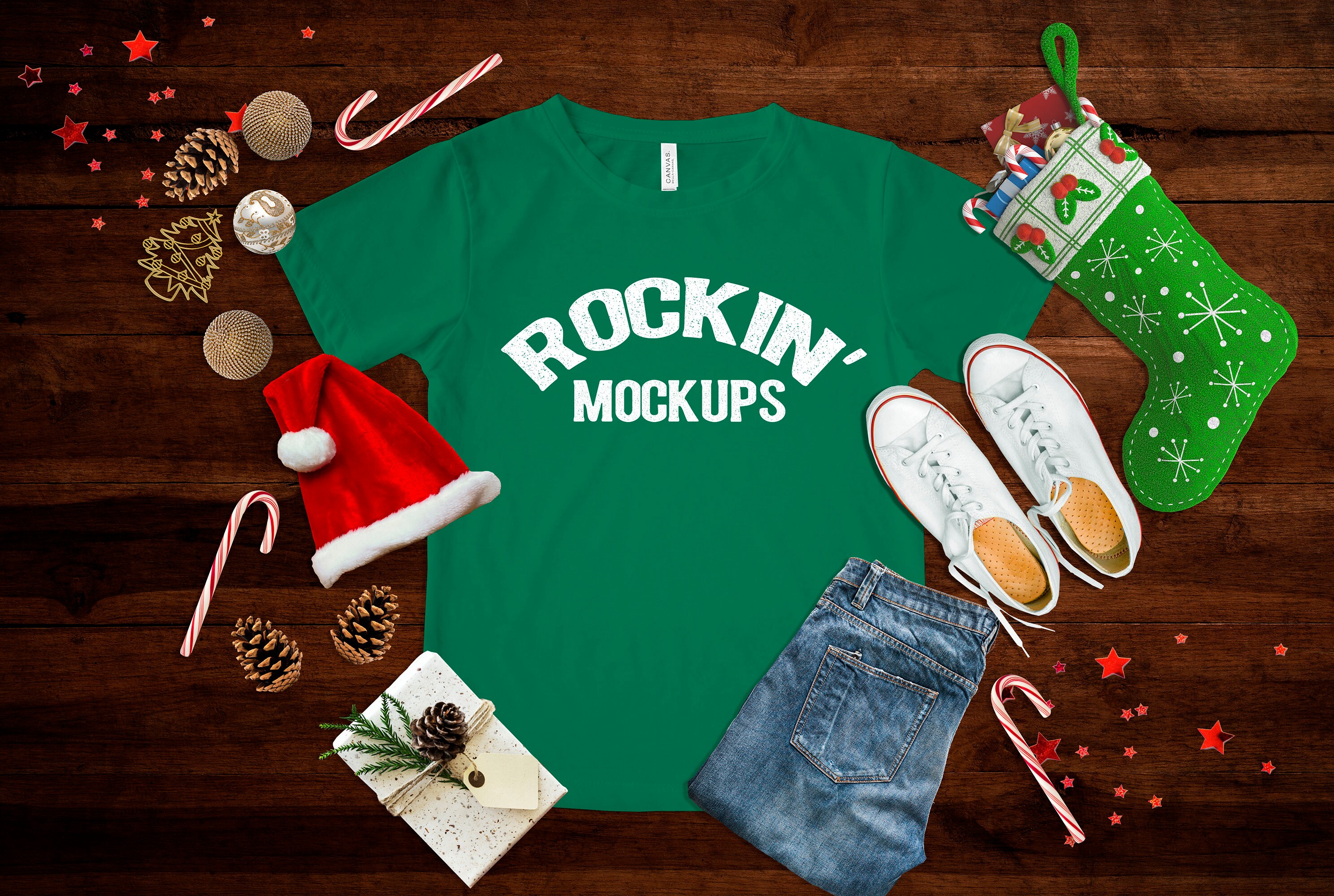 Download Christmas T shirt Mockup Bella Canvas 3001 Kelly Green | Etsy