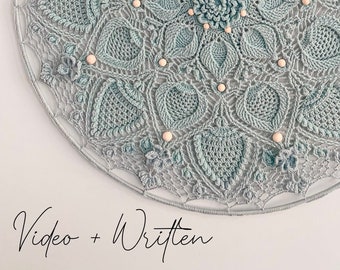 VIDEO + WRITTEN mandala crochet pattern VIRELLE | 70 cm, 27,6 inch | boho decor crochet pattern | crochet doily | pattern English + Dutch