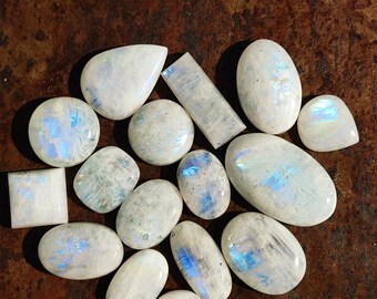 A Quality 50 Pieces Wholesale Moonstone Cabochon Mix Shape & Size White Rainbow Moonstone Healing Gemstone For Pendant Jewelry GV10-5