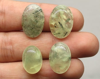 45ct Wholesale lot 4pcs oval shape natural green prehnite cabochon mirrory hand polished translucent healing green gemstone jewelry G7490