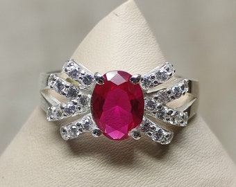 Geweldige robijnrode ring | Rode robijnring | Bruidsring | 925 Sterling zilveren robijnring | Minimalistische ring | Sierlijke ring | Trouwring C6872