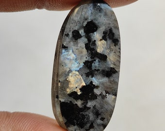 Oval Shape Gray Black Larvikite Pair Cabochon 33X14X3 MM