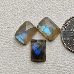 14X10 MM Rectangle Shape Labradorite Rose Cut Cabochon 3pcs 25 Carat Labradorite Rose Cut Cabochon Checker Cut Labradorite Gemstone C3773