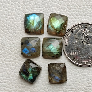 11X11 MM Square Shape Labradorite Rose Cut Cabochon 6pcs 35 Carat Labradorite Rose Cut Cabochon Checker Cut Labradorite Loose Gemstone C3771