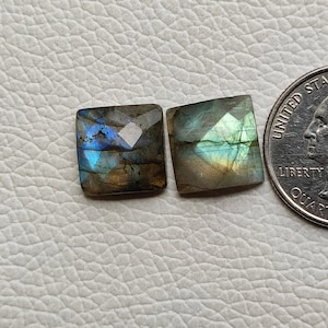 13X13 MM Square Shape Labradorite Rose Cut Cabochon 2pcs 15 Carat Labradorite Rose Cut Cabochon Checker Cut Labradorite Loose Gemstone C3772