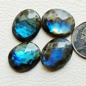 22X18 MM Oval Shape Labradorite Rose Cut Cabochon 4pcs 80 Carat Labradorite Rose Cut Cabochon Checker Cut Labradorite Loose Gemstone C3088