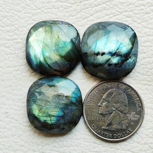 22X22 MM Square Shape Labradorite Rose Cut Cabochon 3pcs 100 Carat Labradorite Rose Cut Cabochon Rare Checker Cut Labradorite Gemstone C3085