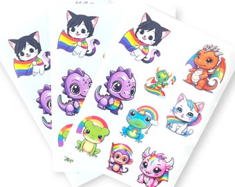 Regenbogen Stickerbogen | Regenbogen lgbt | Regenbogen Aufkleber | Regenbogen Fahne | Regenbogen stolz | Fantasie | süßer Stolz | Nonbinary | Stolz | Lgbtq