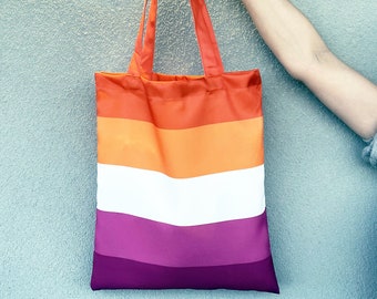 Bolso de mano lesbiana / bolso LGBT / orgullo lésbico / bolso de bandera de puesta de sol lesbiana / bolso de orgullo / bolso LGBTQ / bolso de compras arcoíris / bolso arcoíris / lesbiana