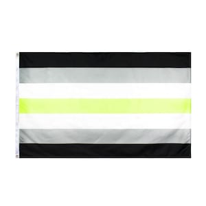 May include: A horizontal flag with five stripes. The top and bottom stripes are black, the second and fourth stripes are grey, and the third stripe is a light green.