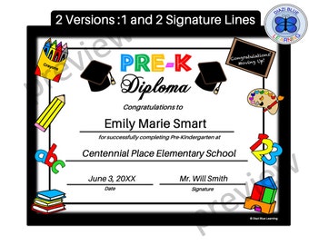 Pre K Diploma Etsy