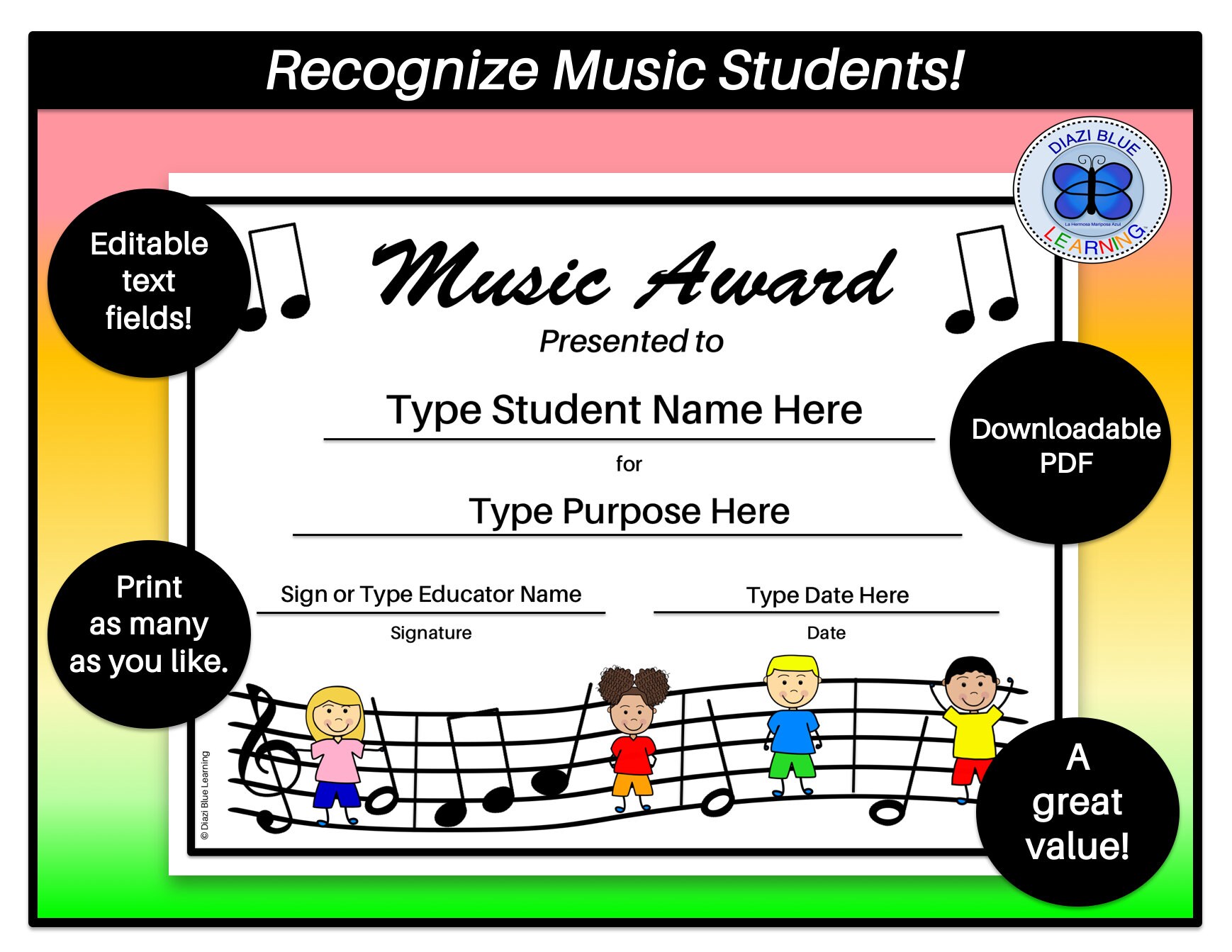 Music Certificates Printable Music Certificates Music Awards 