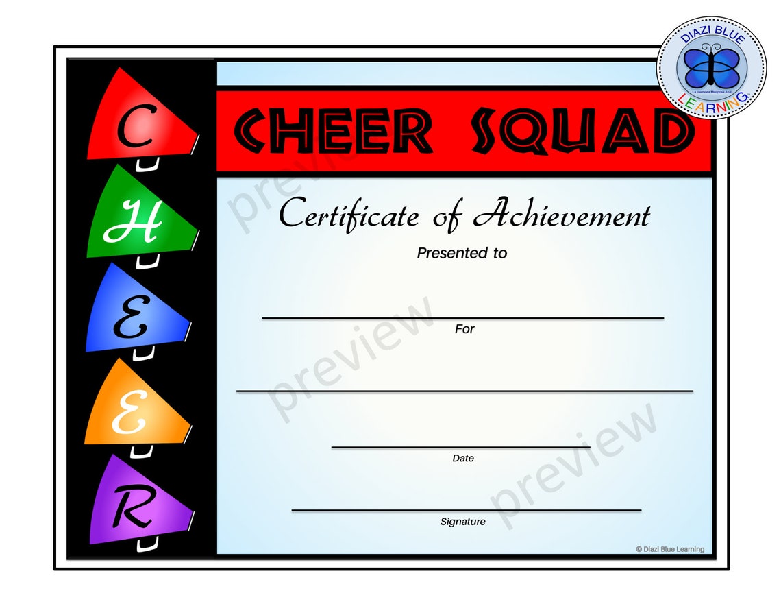 Cheerleading Certificate Cheer Squad Certificate Editable Etsy