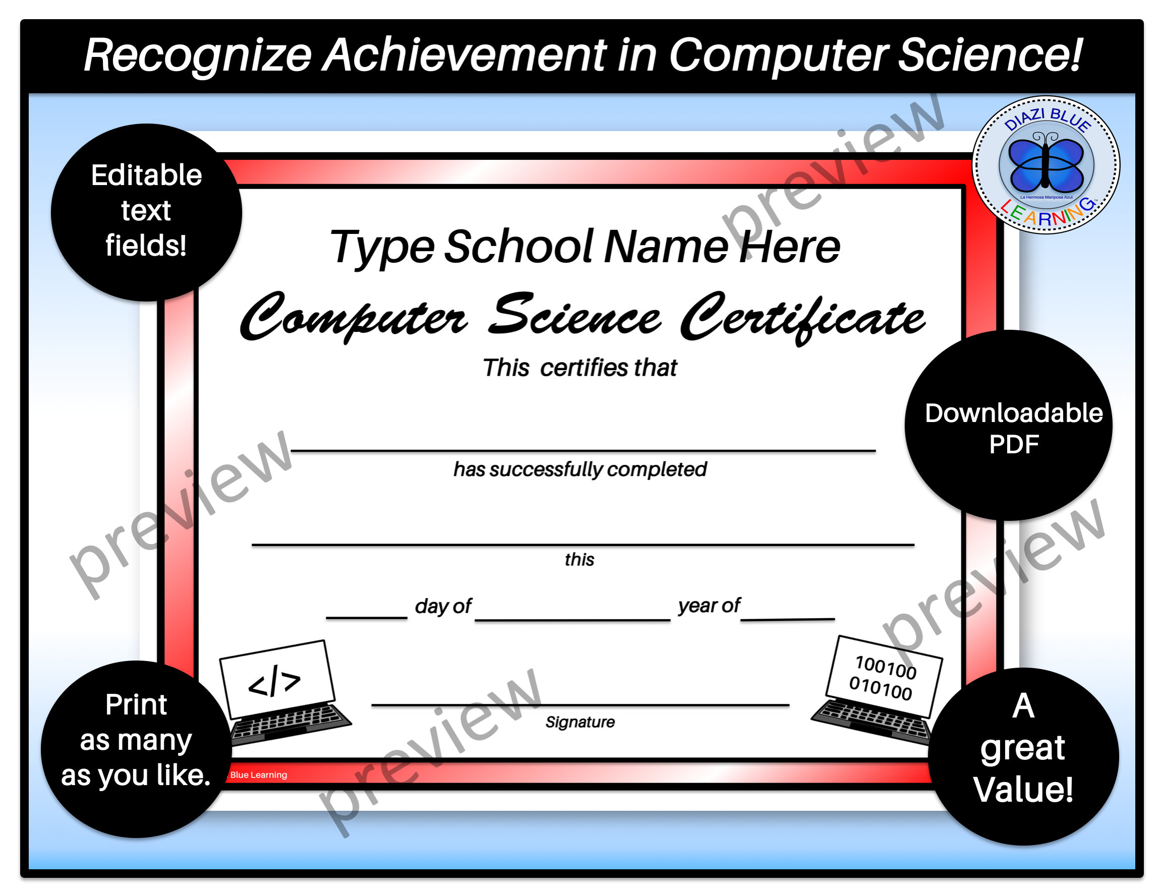 Computer Science Certificates, Programming Certificate, Coding Award