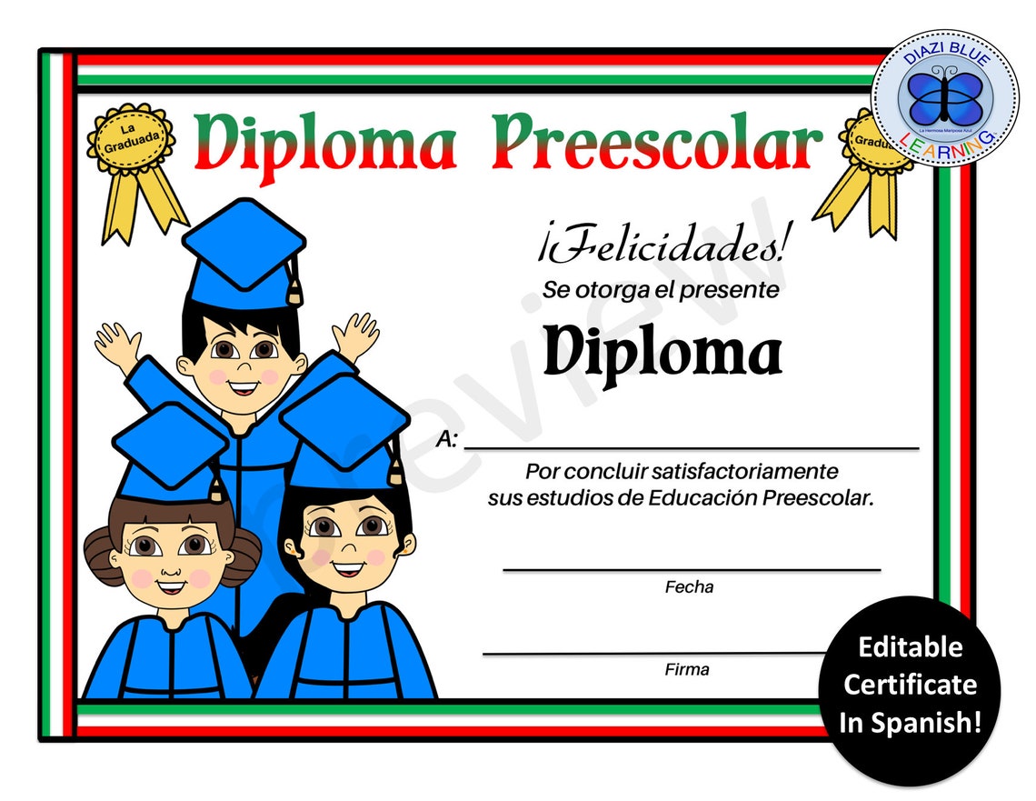 Spanish Preschool Diploma with Invitation Diploma