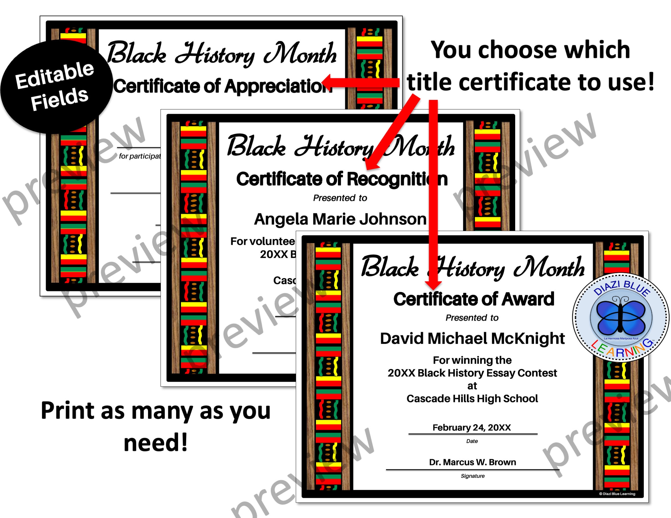 Black History Month Certificate of Appreciation With Bonus Awards ...