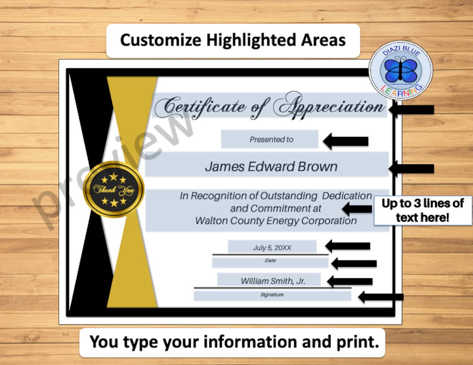 Thank You Certificate Template, Certificate of Appreciation Template