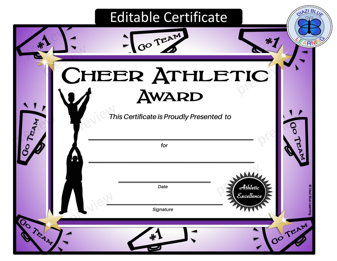 Editable Cheerleading Certificate Cheer Athletic Award Etsy Editable Cheerleading Certificate Cheer Athletic Award Etsy
