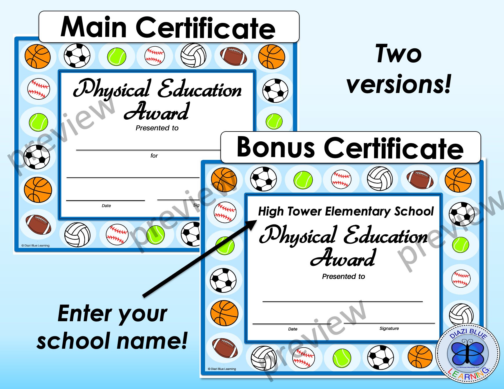 Physical Education Certificate, PE Certificate, Editable PE Certificate, PDF Certificates, End of Year Certificates, Certificates, Template - Etsy for Free Printable Physical Education Award Certificates