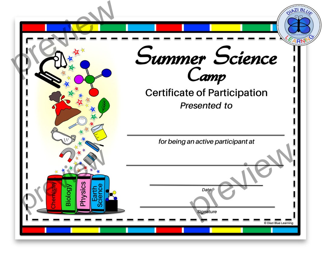 Summer Science Camp Certificates Editable Summer Science Camp Etsy