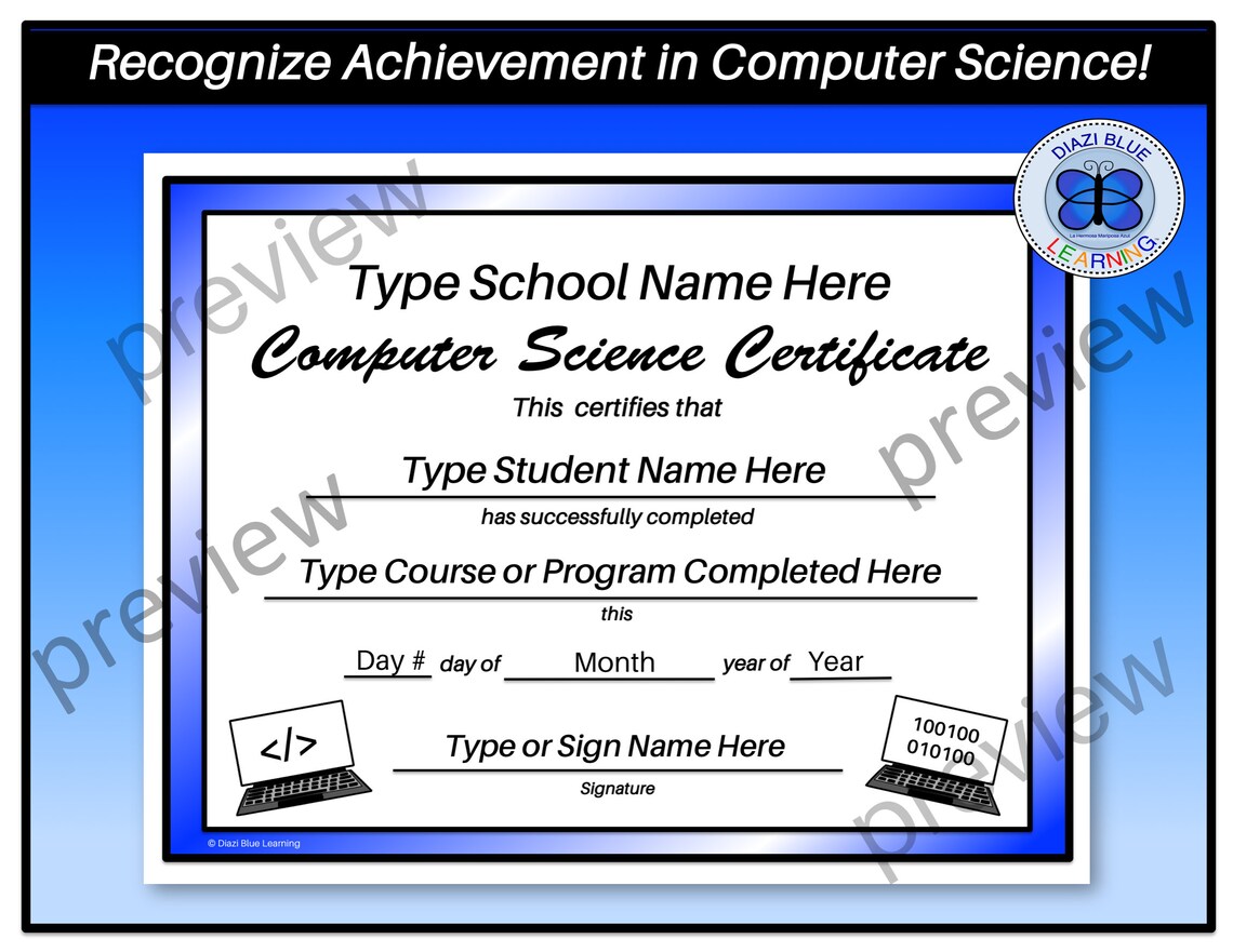 Computer Science Certificates Programming Certificate Coding - Etsy