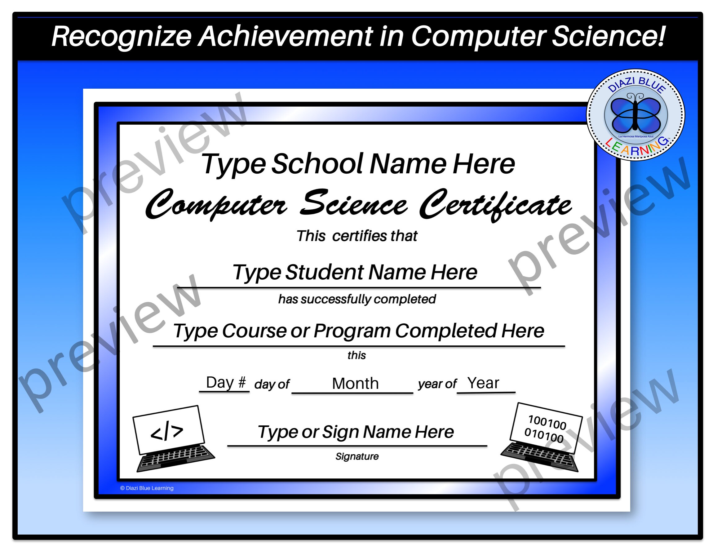 Computer Science Certificates, Programming Certificate, Coding Award ...