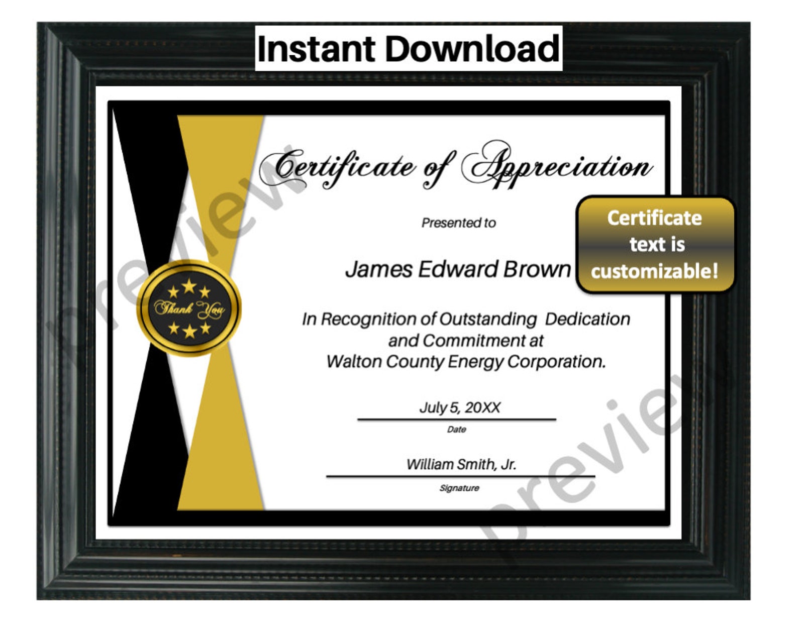 Thank You Certificate Template, Certificate of Appreciation Template