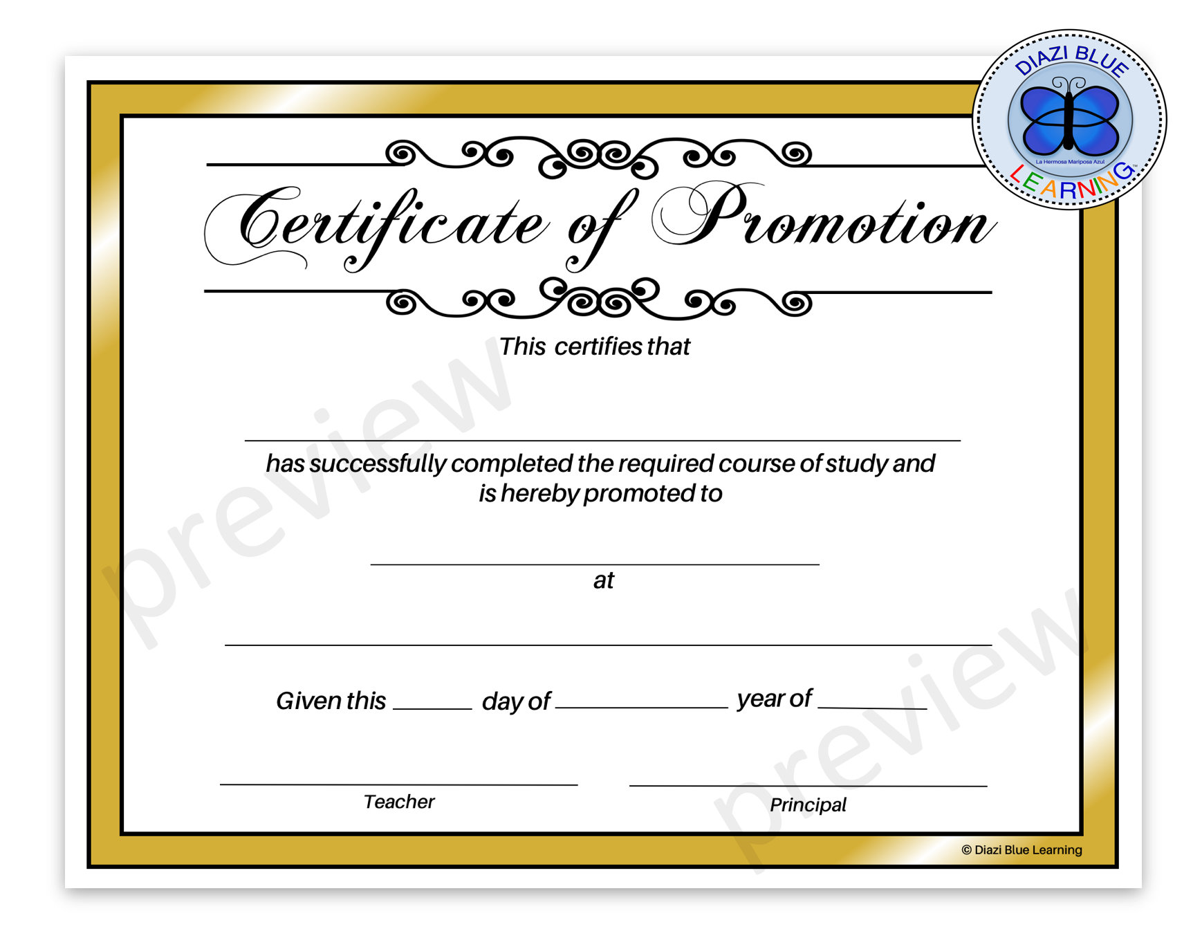 Certificate of Promotion, Certificate of Completion, End of Year  Certificates, Editable Certificate of Promotion, PDF Certificate In Promotion Certificate Template