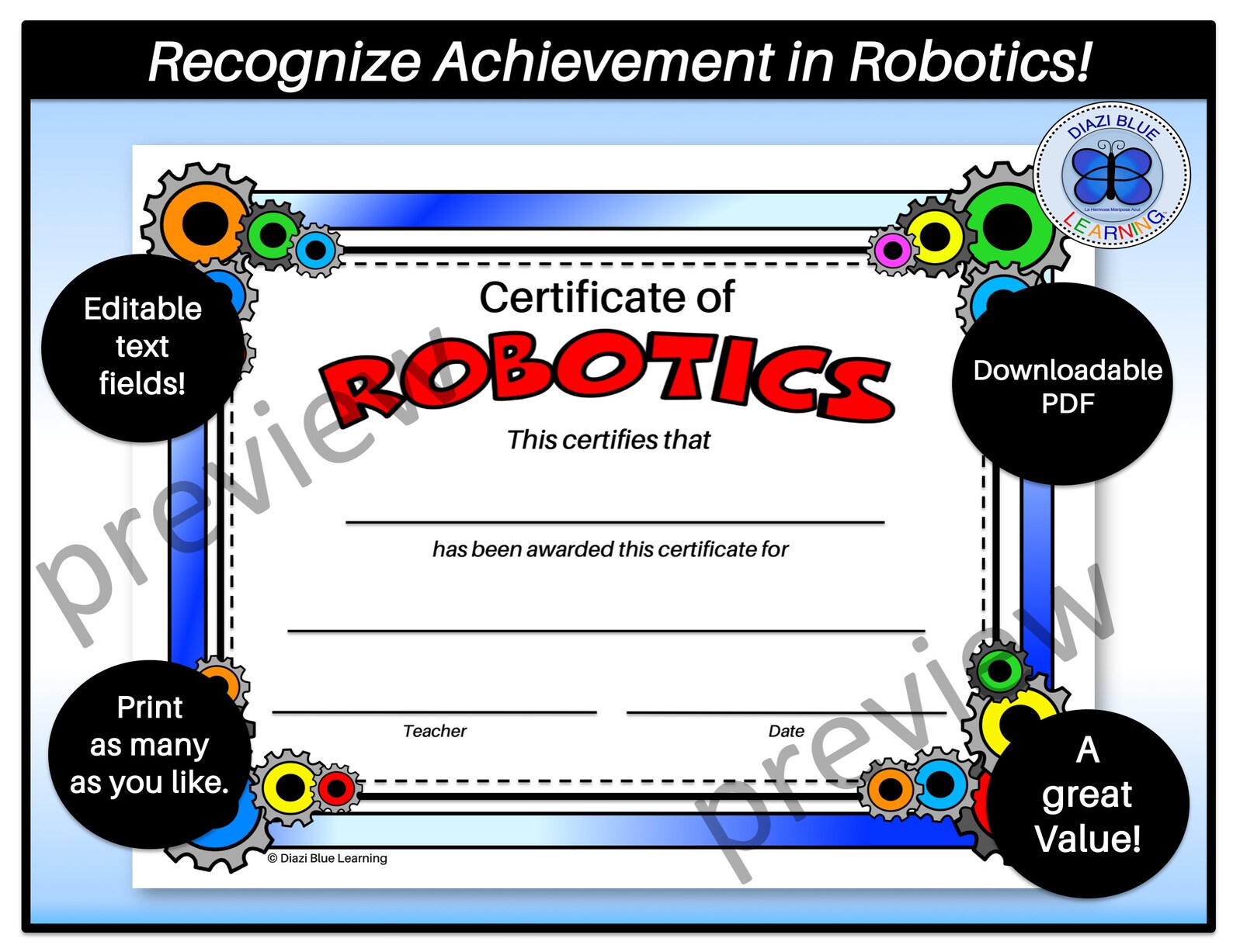 Certificate of Robotics Robotics Award Robotics Etsy Finland