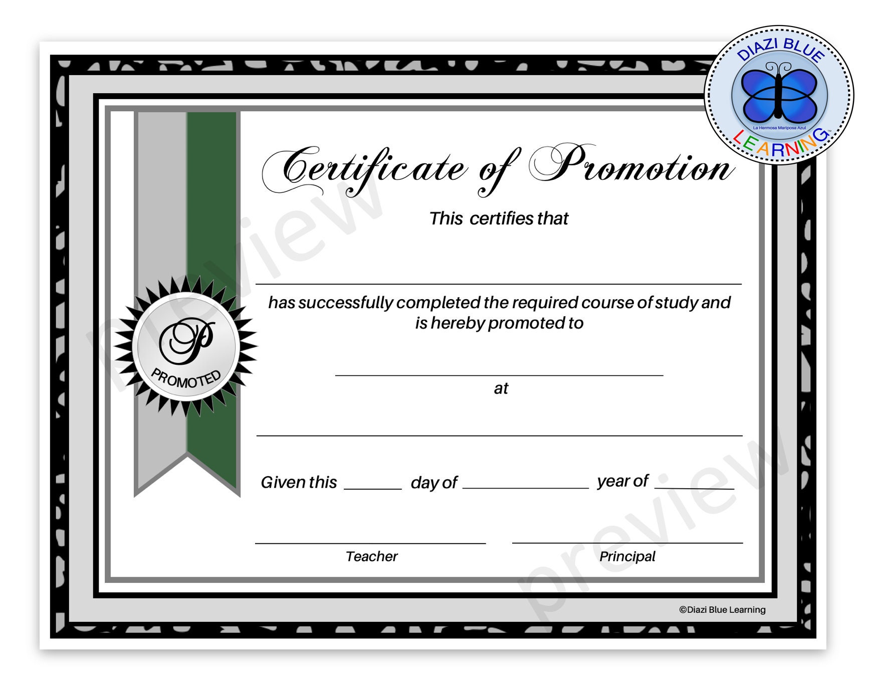 Certificate of Promotion, Certificate of Completion, End of Year  Certificates, Editable Certificate of Promotion, PDF Certificate Throughout Promotion Certificate Template