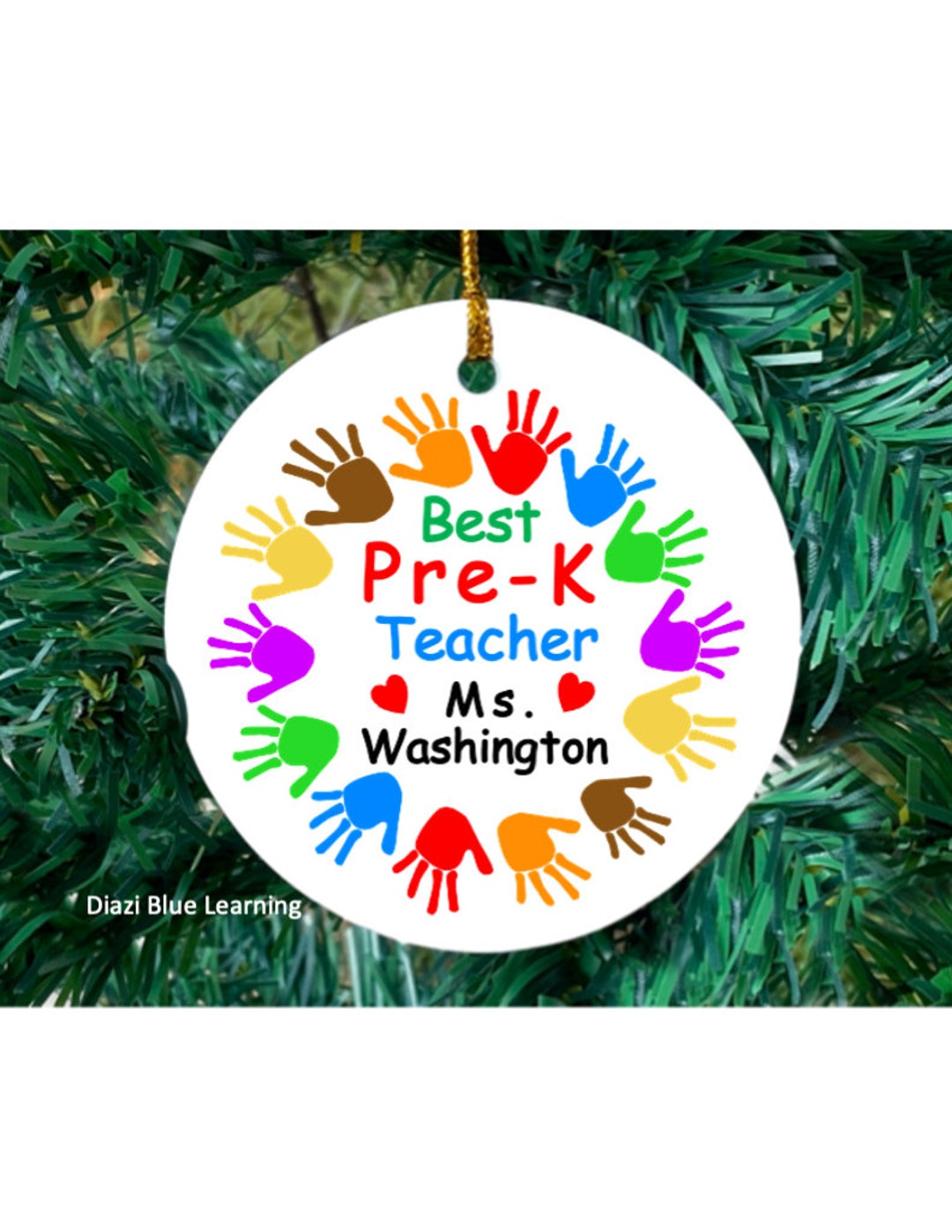 Best Prek Teacher Ornament, Personalized Teacher Christmas Ornament