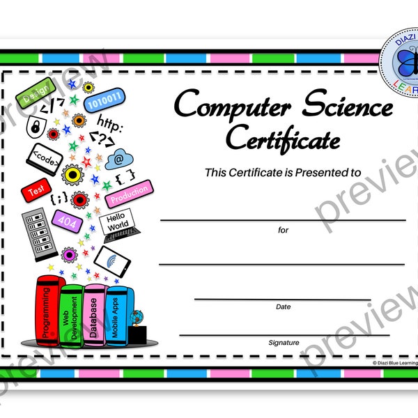 Computer Science Certificate, Coding Award, Coding Certificates, Coding Achievement, Programming Certificate, Certificates, Awards