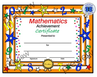 Math Certificate, PDF Math Certificate, PDF Math Award, Editable Math Certificate, School Certificate, End of Year Certificates