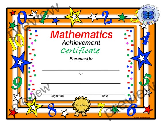 Math Certificate, PDF Math Certificate, PDF Math Award, Editable