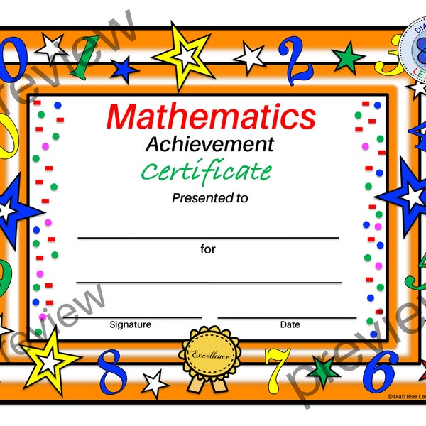 Math Certificate, PDF Math Certificate, PDF Math Award, Editable Math Certificate, School Certificate, End of Year Certificates