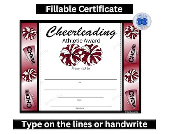 Cheerleading Certificate, Cheerleading Award, Editable Cheerleading Certificate, Editable Certificates, Certificates, Awards, Templates