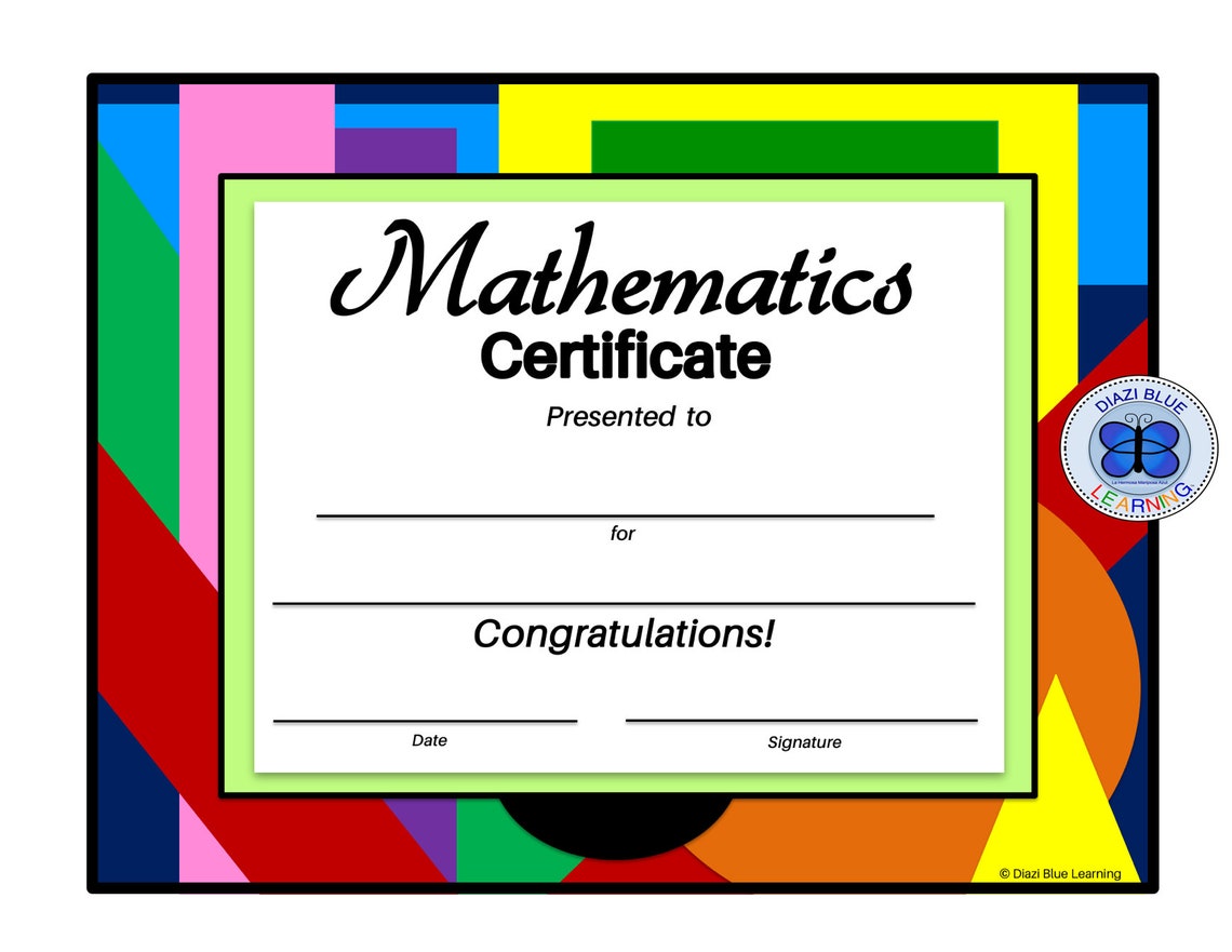 Math Certificate Pdf Math Certificate Editable Math Etsy