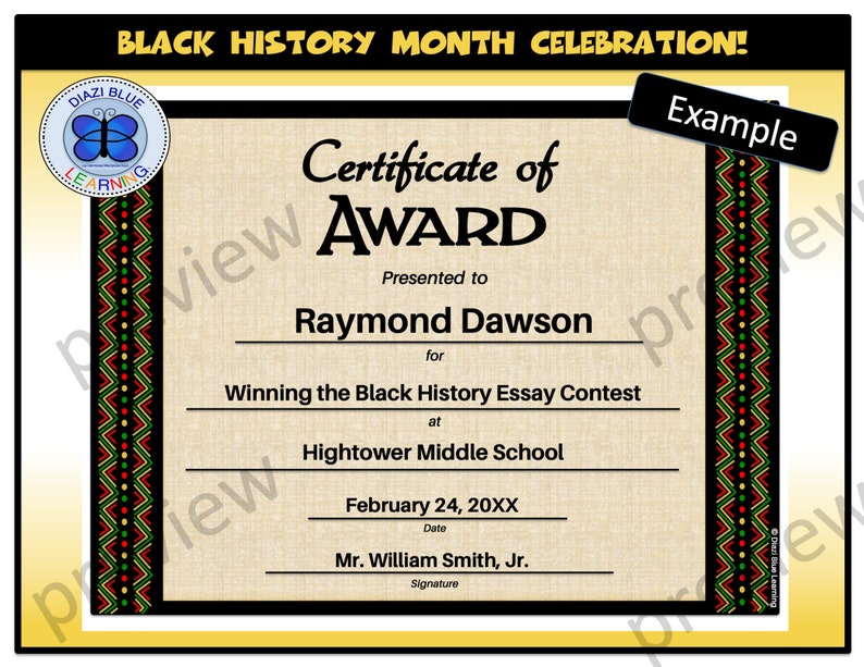 Certificate of Award Black History Month Certificate Social Etsy