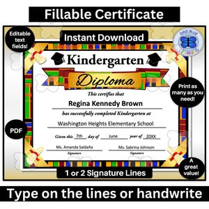 Kindergarten-Abschlussdiplom, Kente Bearbeitbares Kinderdiplom, 1 oder 2 Unterschriftenlinien, Kinderzertifikat, Schulzertifikate